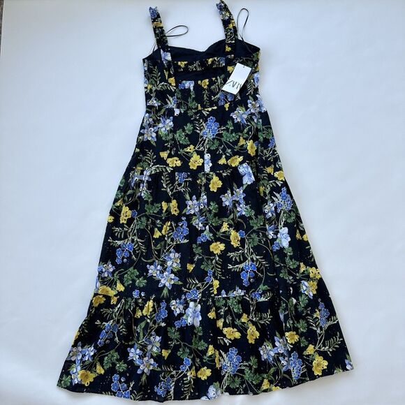 ZARA NWT WOMAN SS24 BLACK/YELLOW FLORAL PRINT MIDI DRESS Large $80 Ref 2157 052 - Picture 14 of 15
